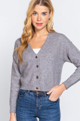 ACTIVE BASIC Women's V-Neck Knit Cardigan - Versatile Button-Up Long Sleeve